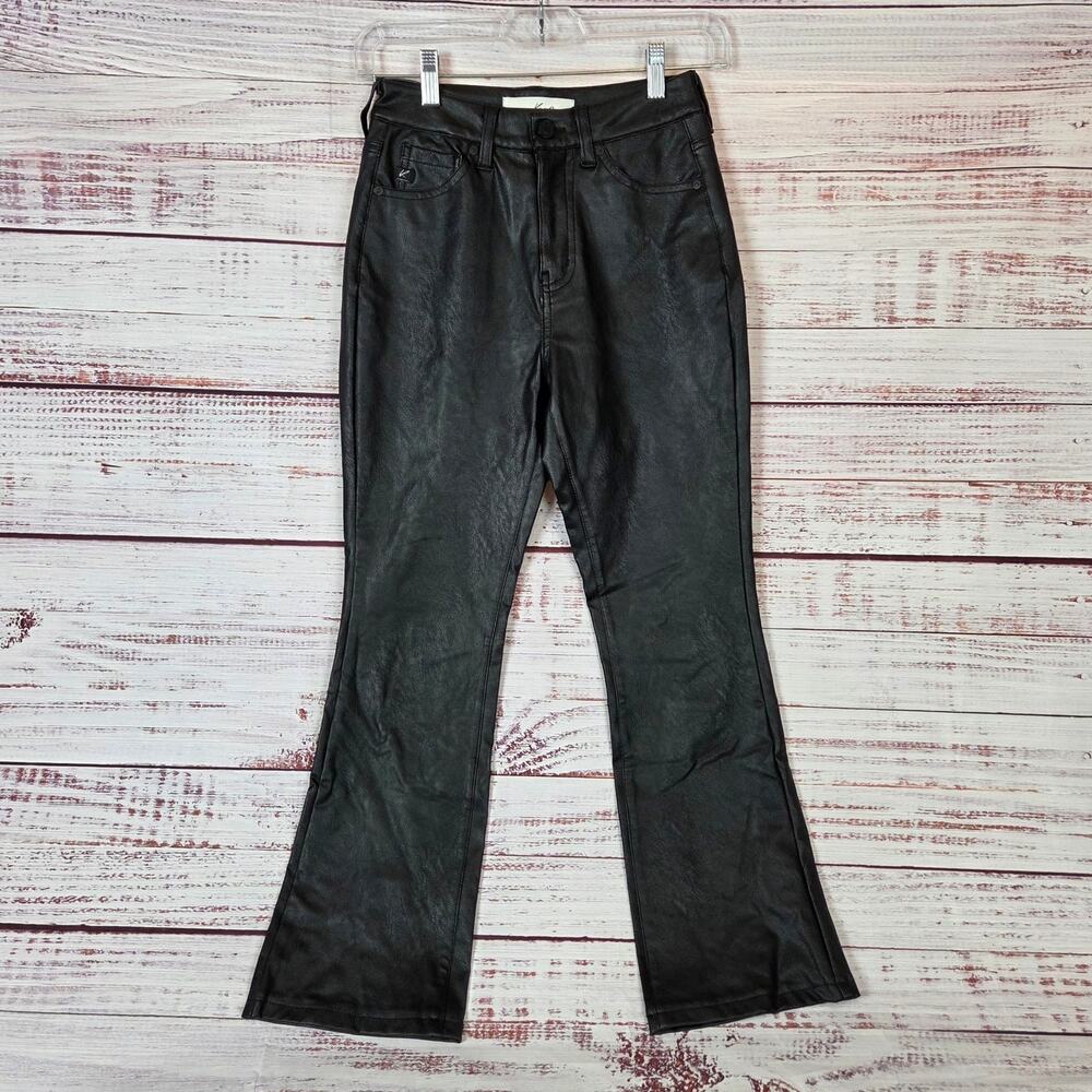Kancan Mid-Rise Faux Leather Flare Pant 1/24 Biker Moto Baddie Edgy Rock Gothic